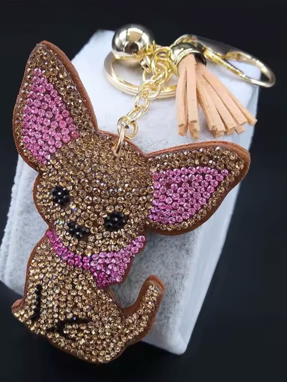 Crystal Chihuahua Keychain - Brown & Pink